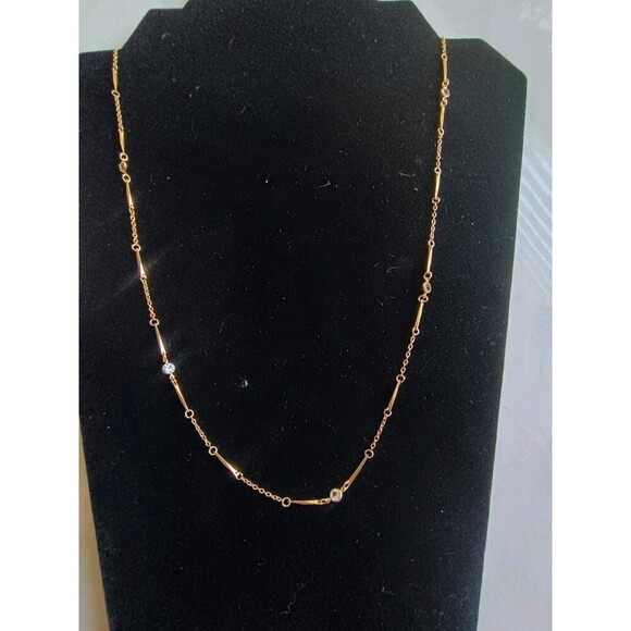 Vintage 1984 Simulated Diamond Accent Gole Tone Necklace With Twisted Bar Chain - Picture 5 of 5